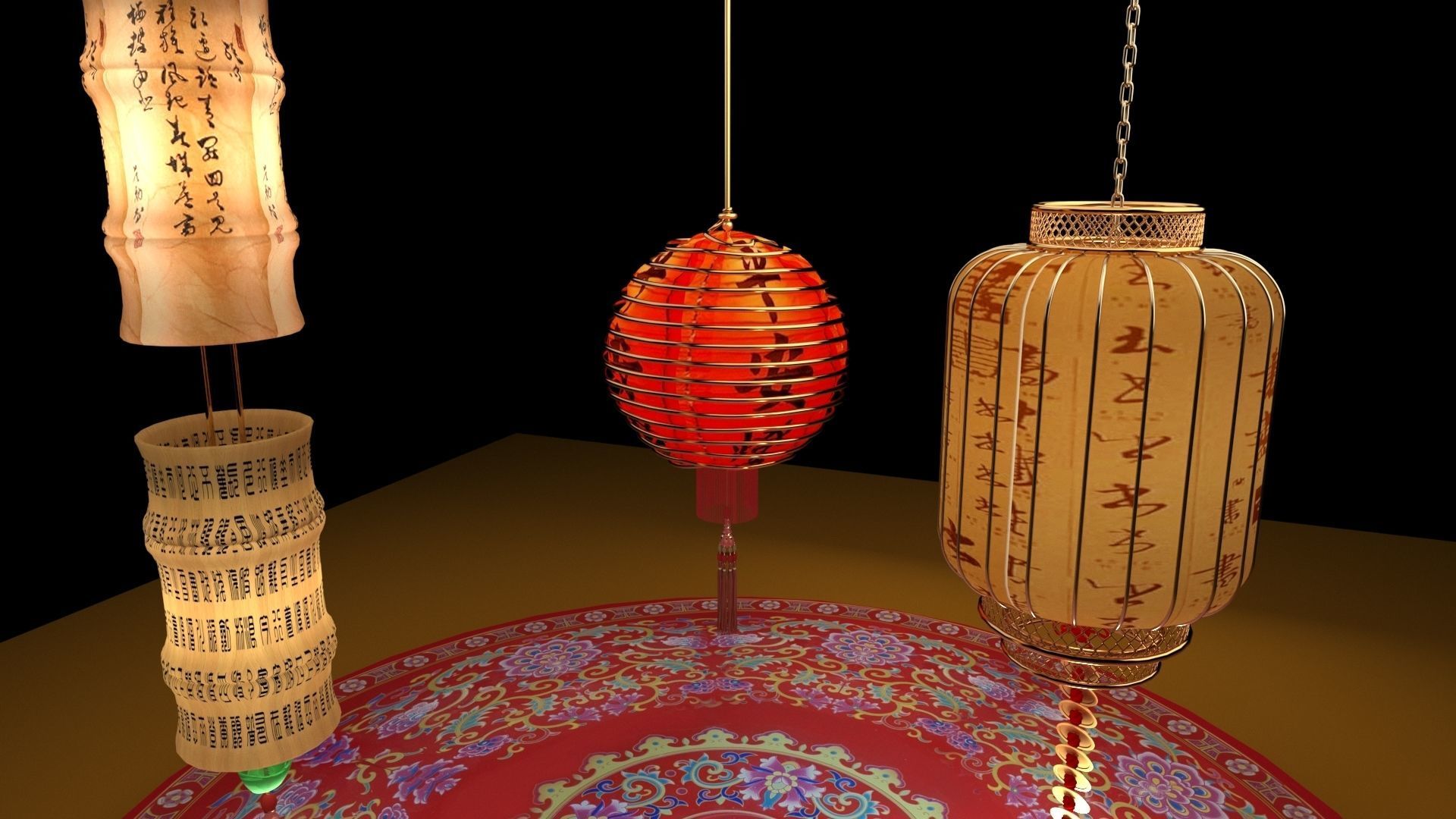 Chinese  red lantern  3D model_3