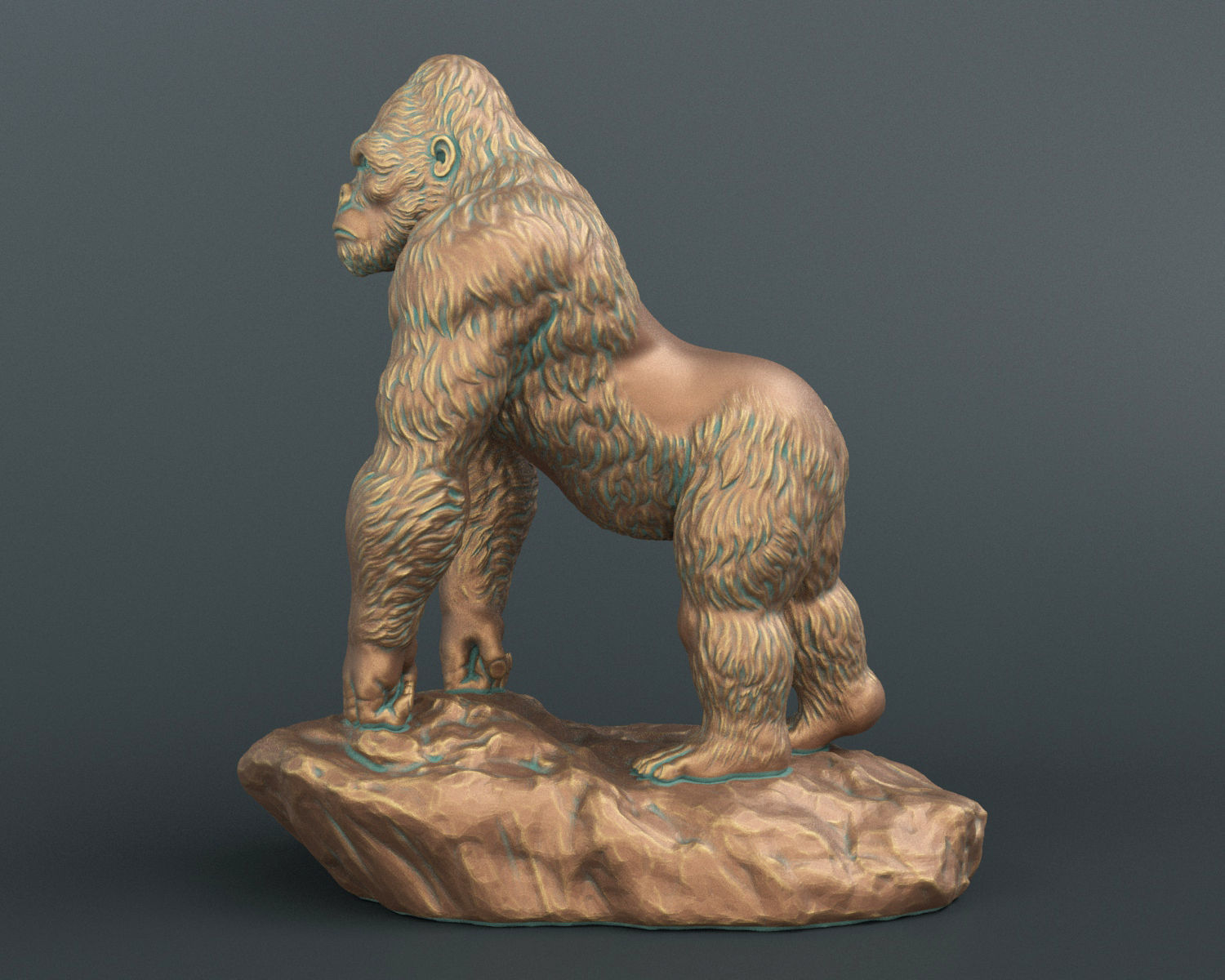 Gorilla bronze statue of 3D print model_1
