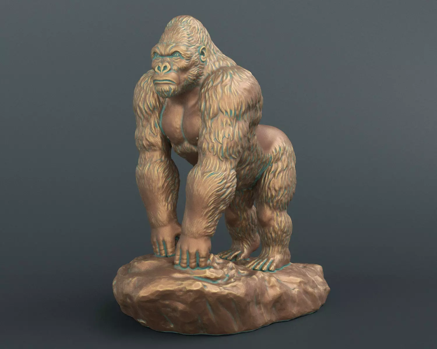 Gorilla bronze statue of 3D print model_0