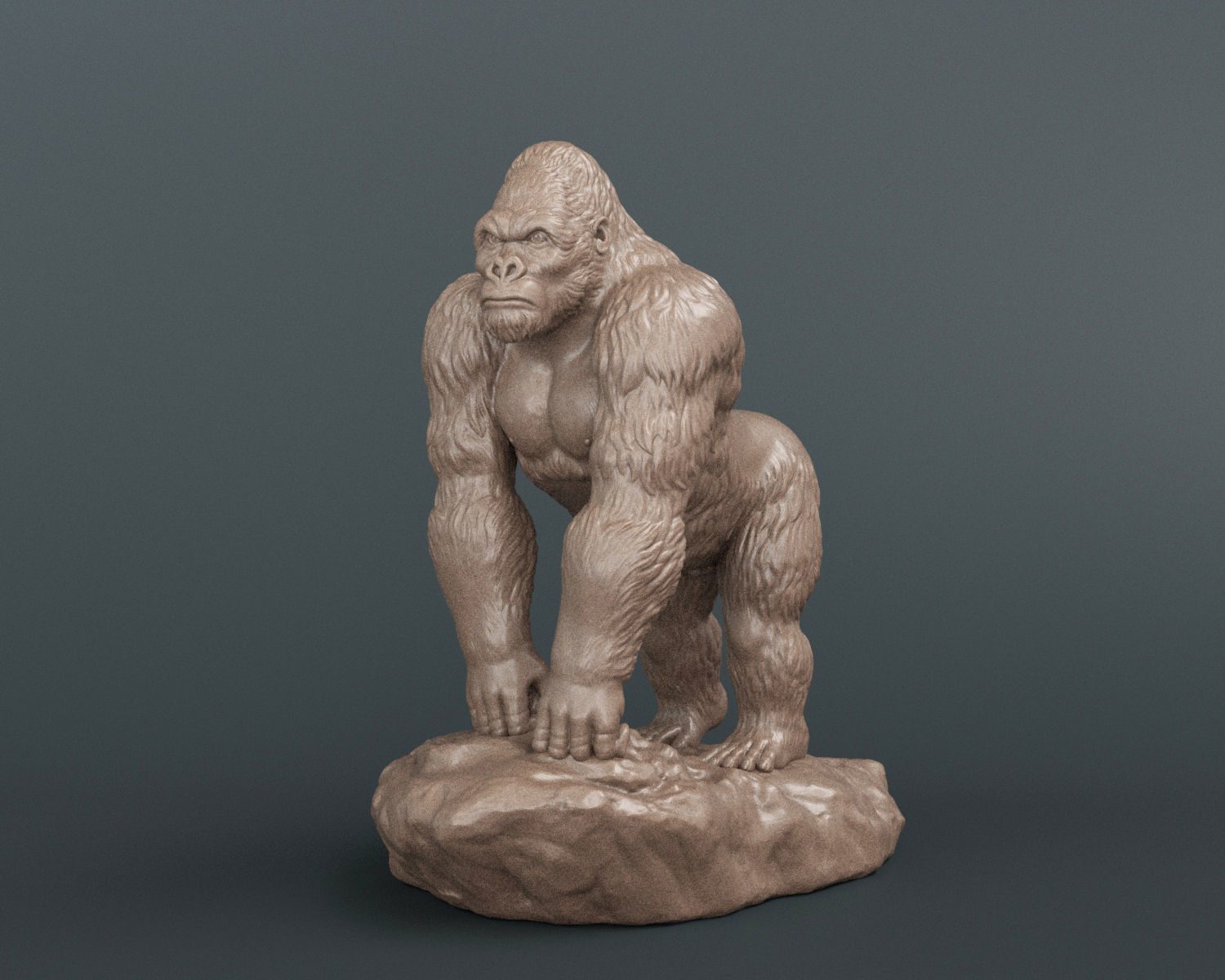 Gorilla bronze statue of 3D print model_3