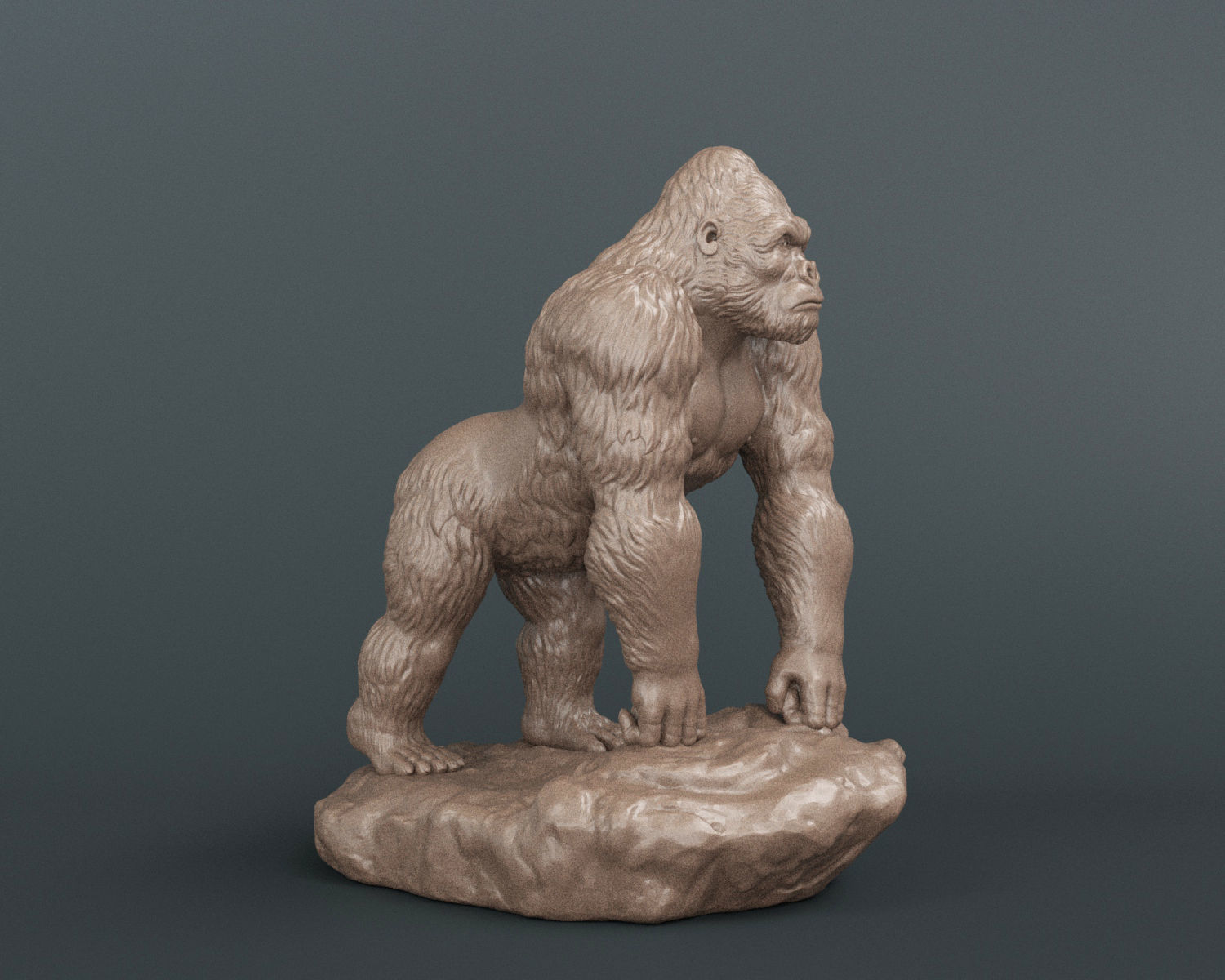Gorilla bronze statue of 3D print model_2