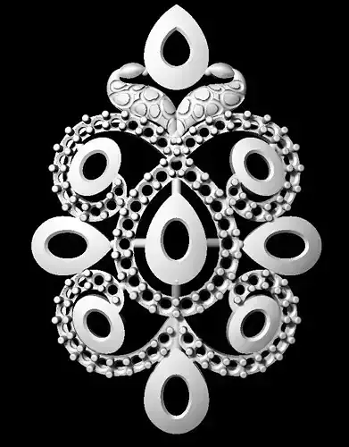 Sidepiece silver pendant with ornate design