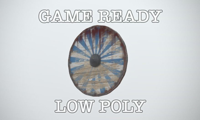 Striped Viking Medieval Shield LP PBR game ready 3x colour Low-poly 3D model