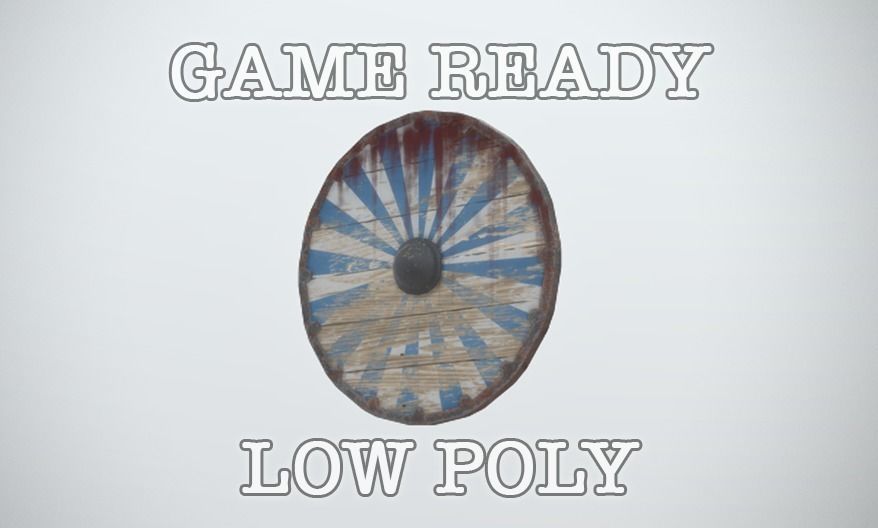 Striped Viking Medieval Shield LP PBR game ready 3x colour Low-poly 3D model_0