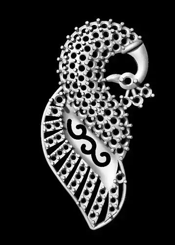 Sidepiece silver peacock brooch