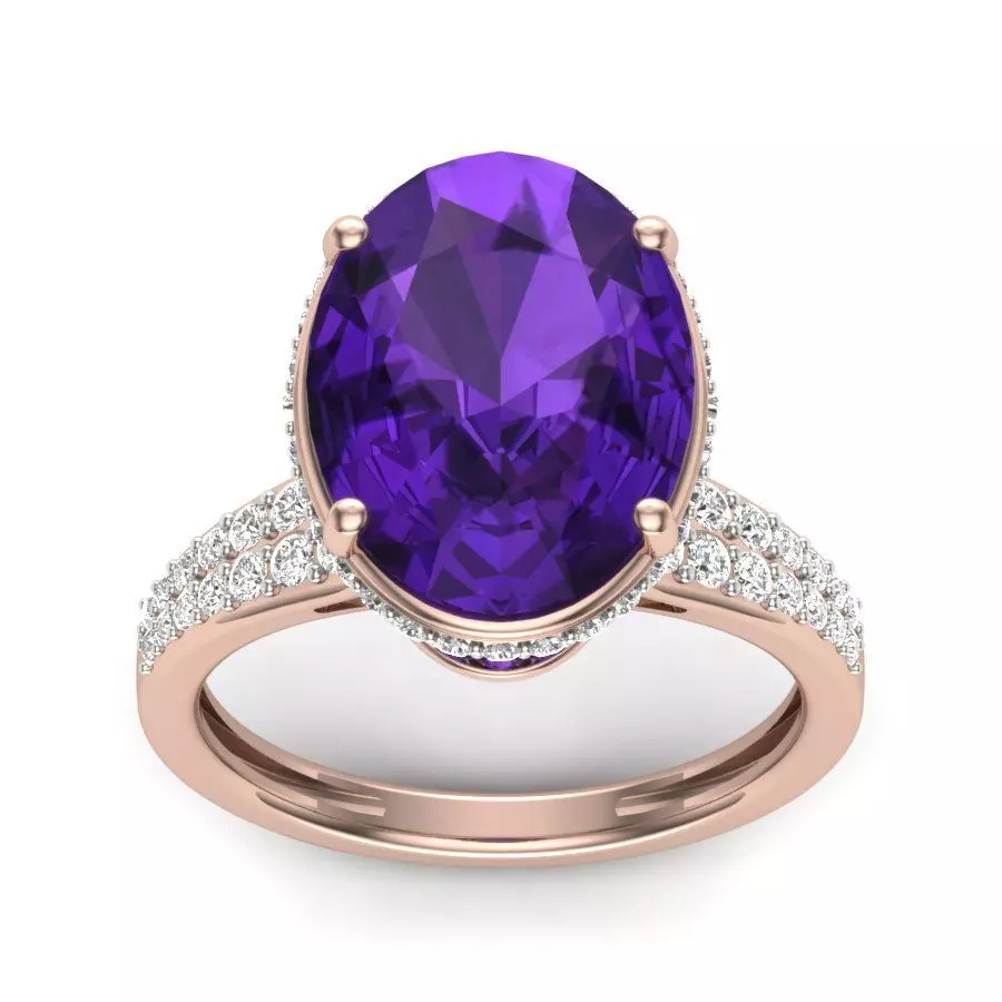 Diamond Trellis Engagement Oval Stone ring 3D print model_0