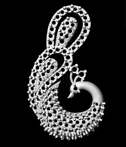 Sidepiece peacock pendant in silver