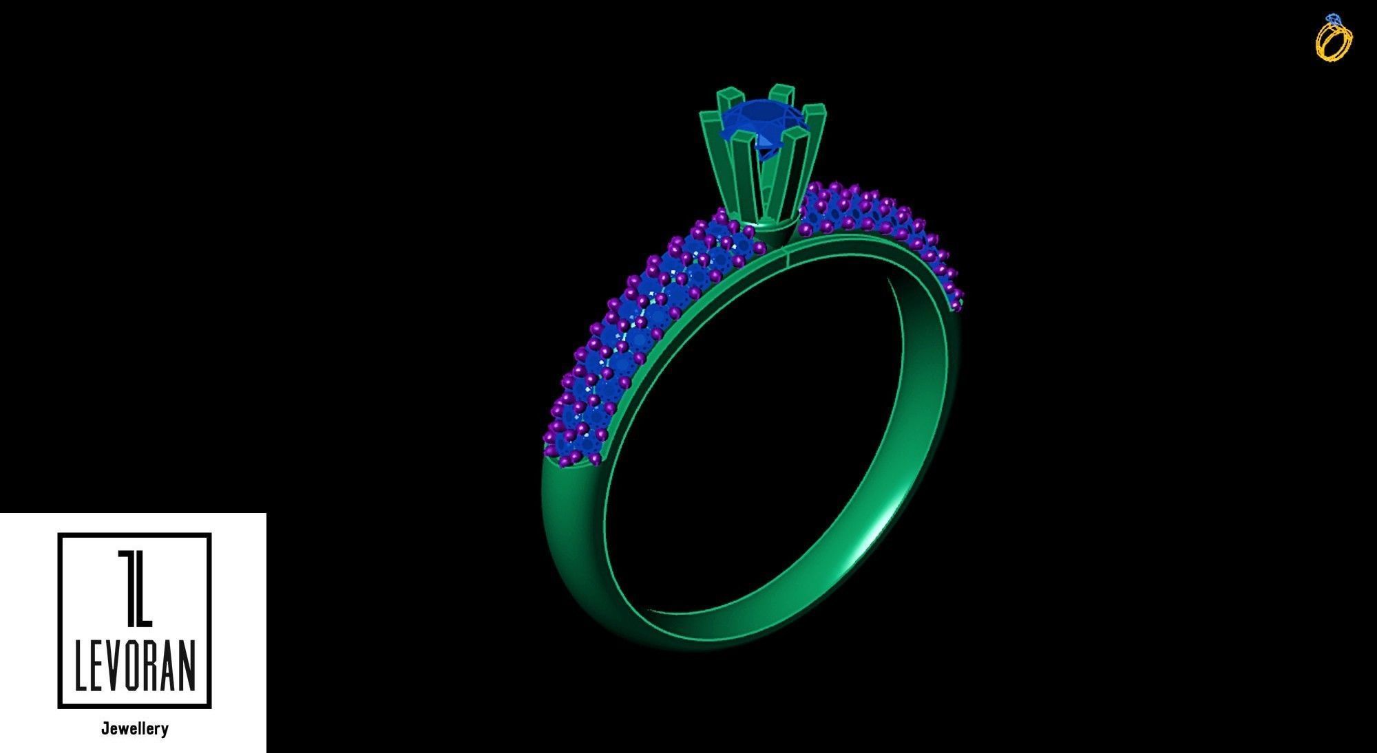 Solitaire pave ring stl file 3D print model_2