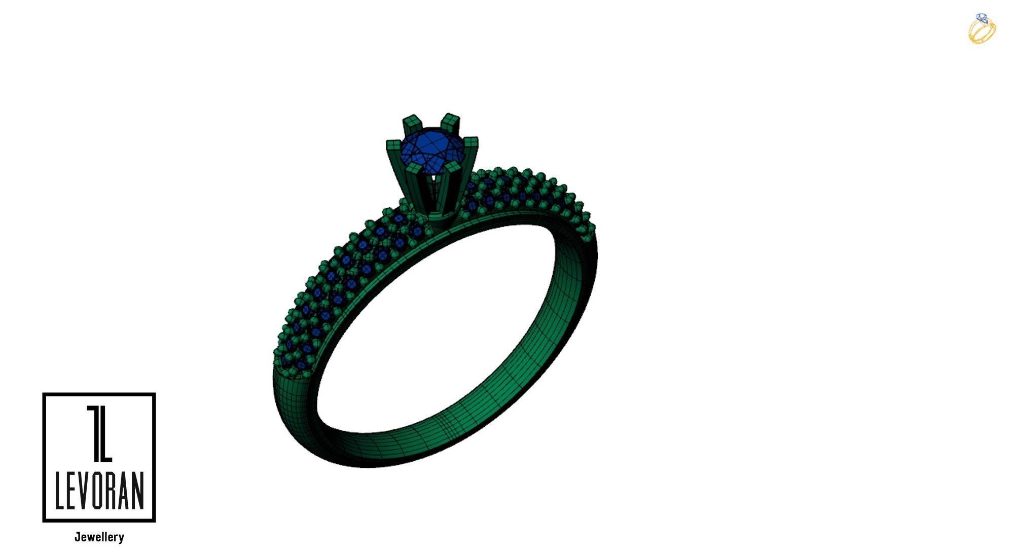 Solitaire pave ring stl file 3D print model_6