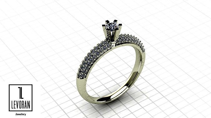 Solitaire pave ring stl file 3D print model