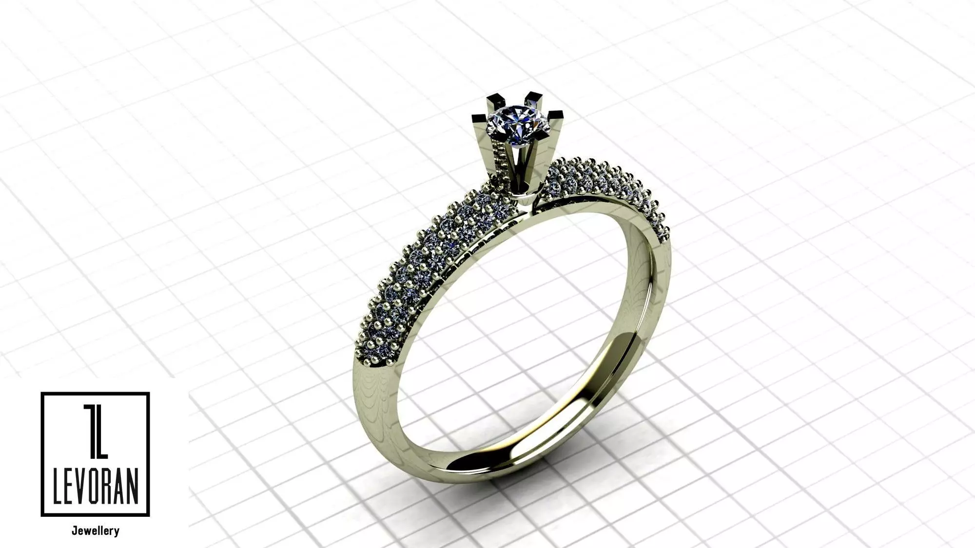 Solitaire pave ring stl file 3D print model_0