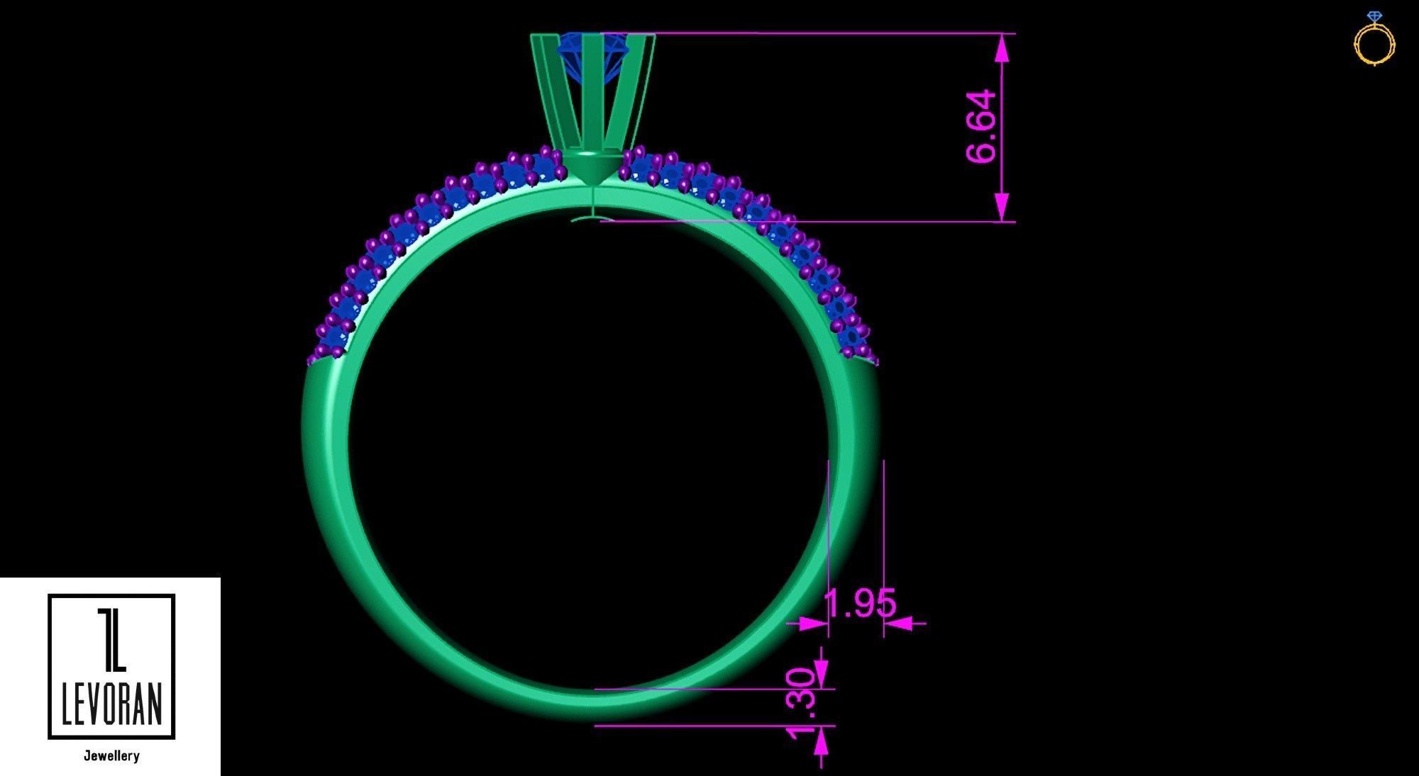 Solitaire pave ring stl file 3D print model_3