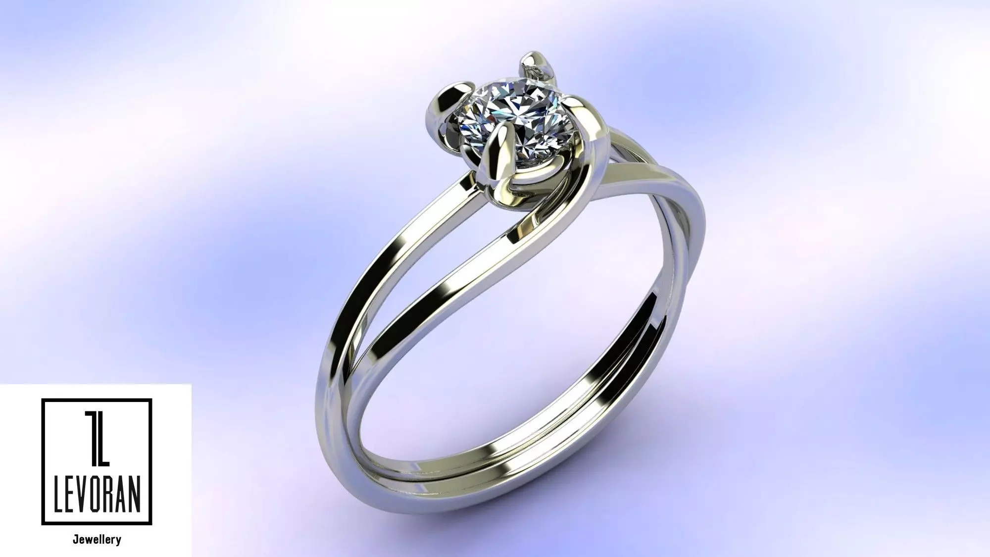 Stylish solitaire ring stl file 3D print model_0