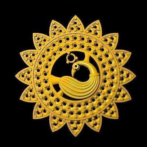Sidepiece golden bird in shape of sun 3D print model