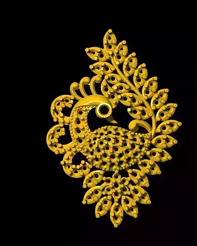 Sidepiece golden peacock brooch