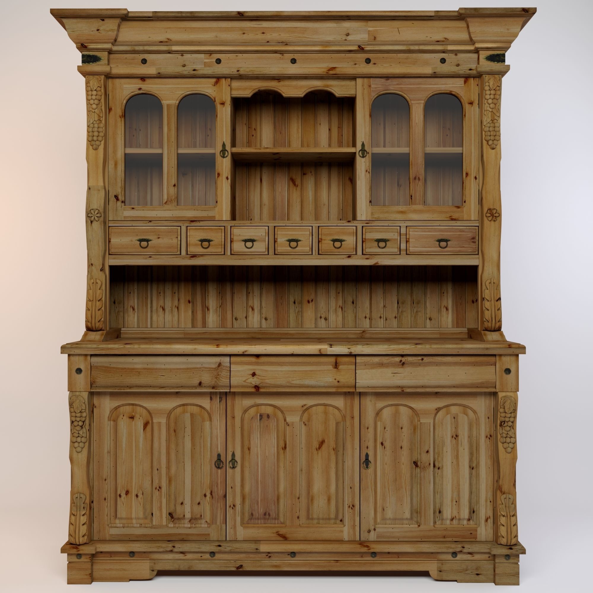 Viking buffet made of solid pine 3D model_1