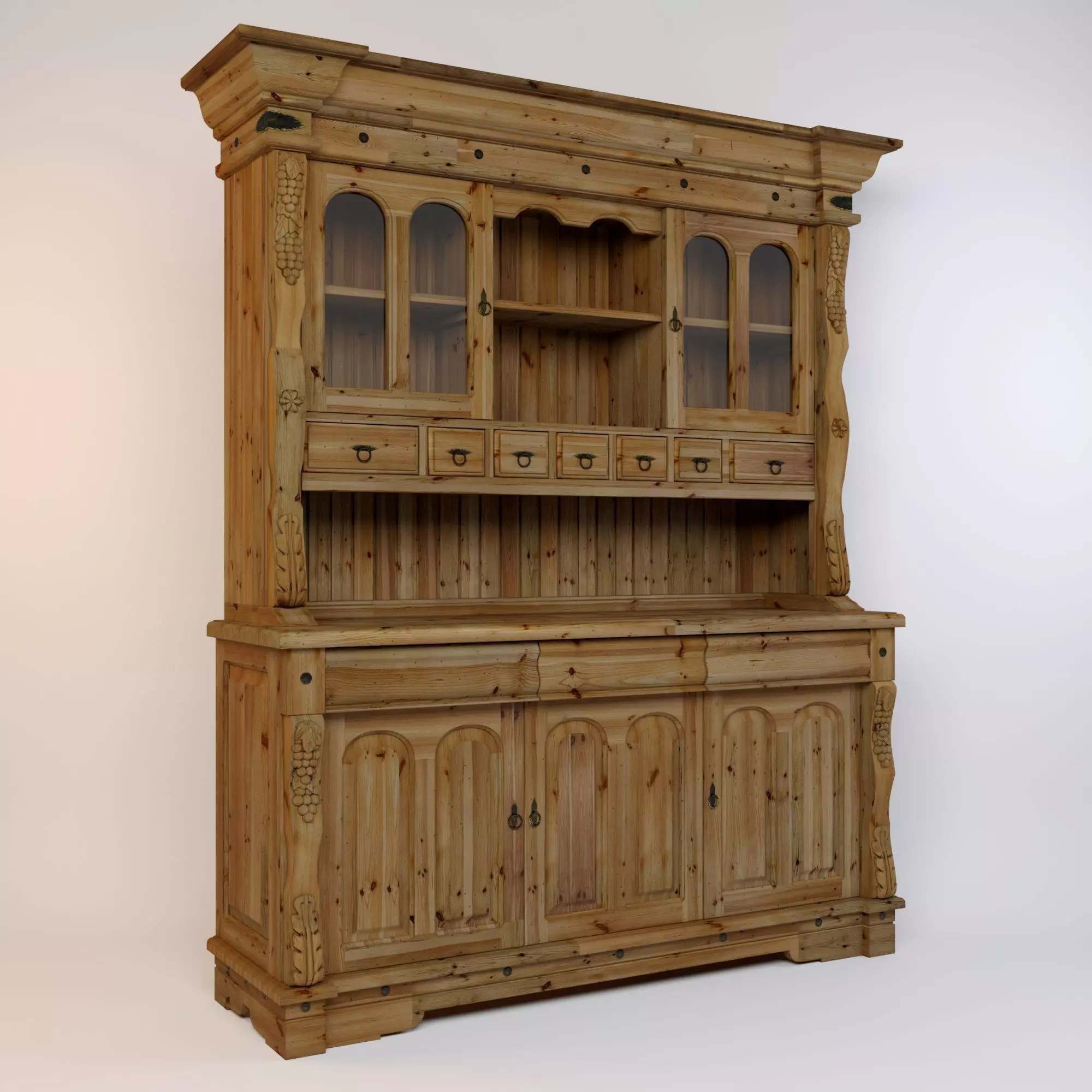 Viking buffet made of solid pine 3D model_0
