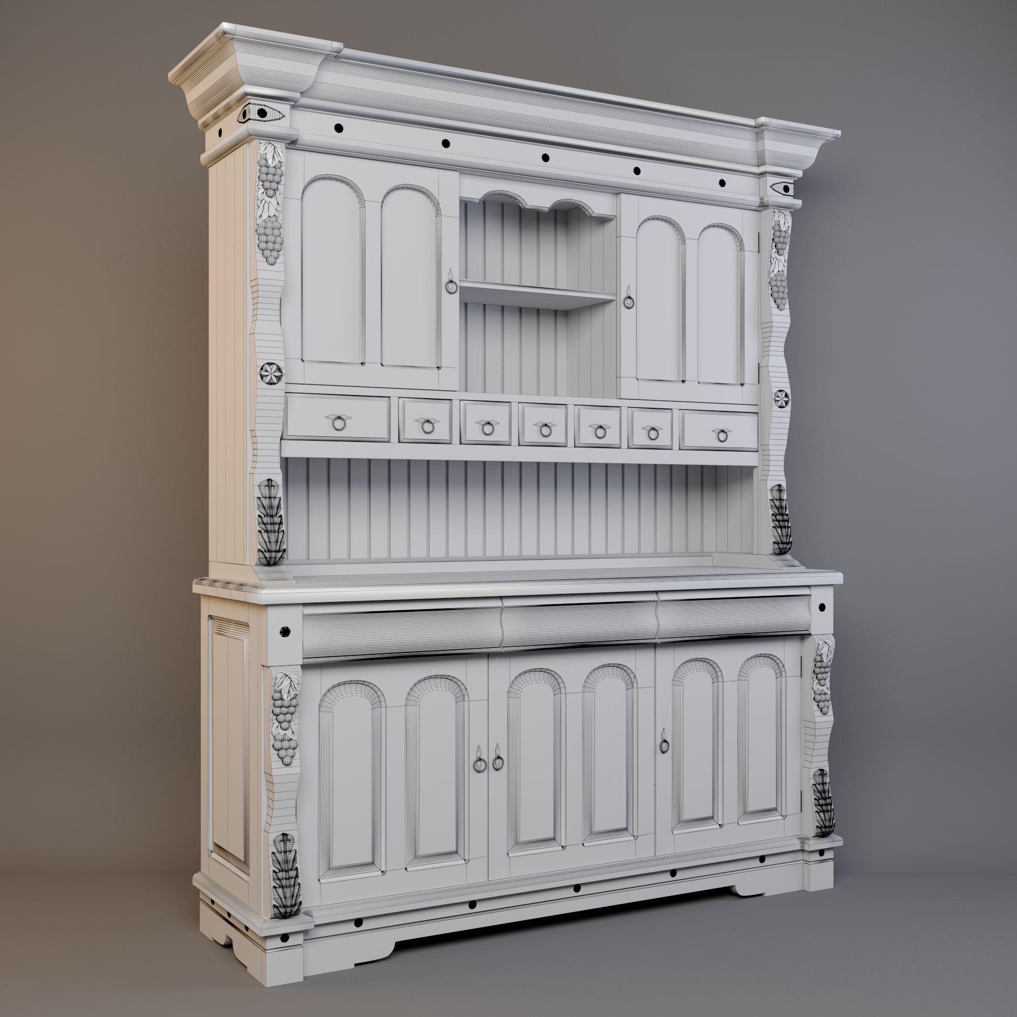 Viking buffet made of solid pine 3D model_5