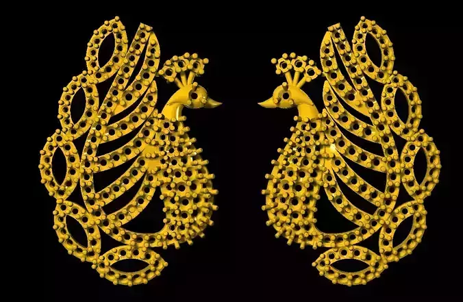 Sidepiece two gold peacock earrings