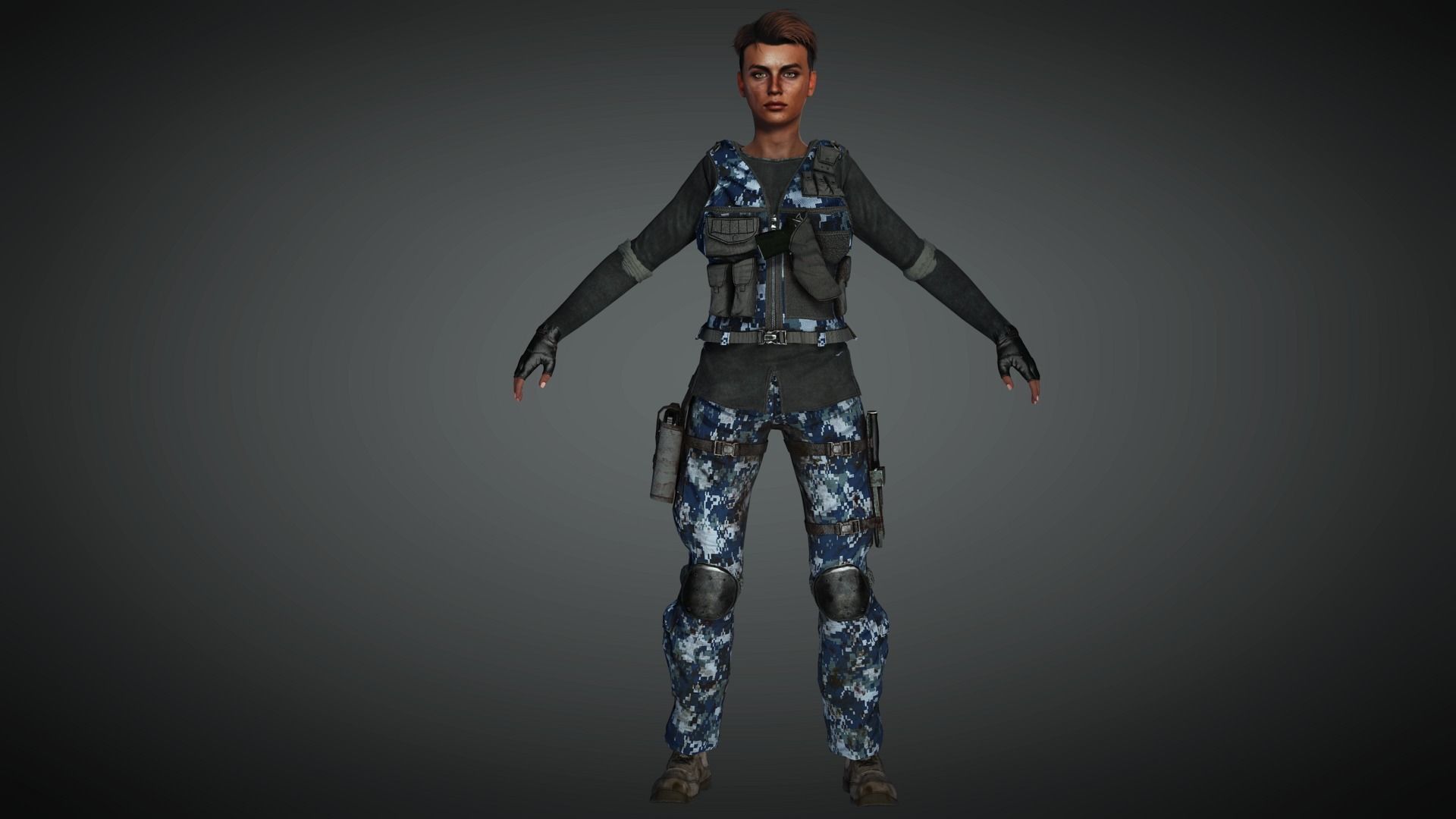 AAA Military Female Character 03 Low-poly 3D model_10