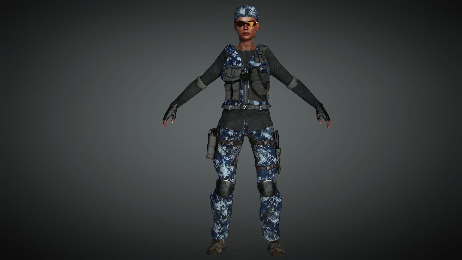 AAA Military Female Character 03 Low-poly 3D model_3