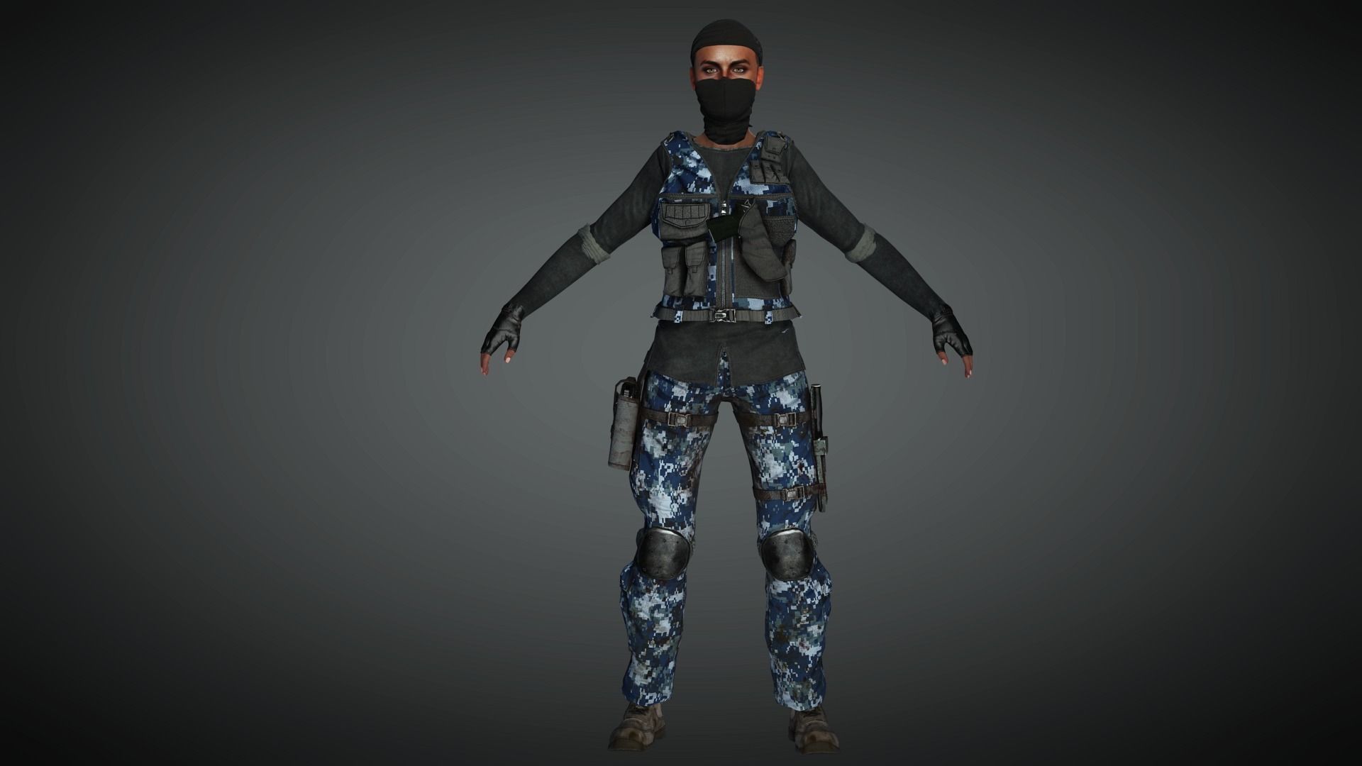 AAA Military Female Character 03 Low-poly 3D model_8