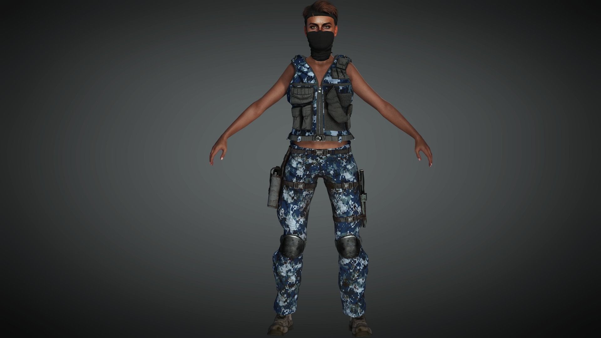 AAA Military Female Character 03 Low-poly 3D model_17