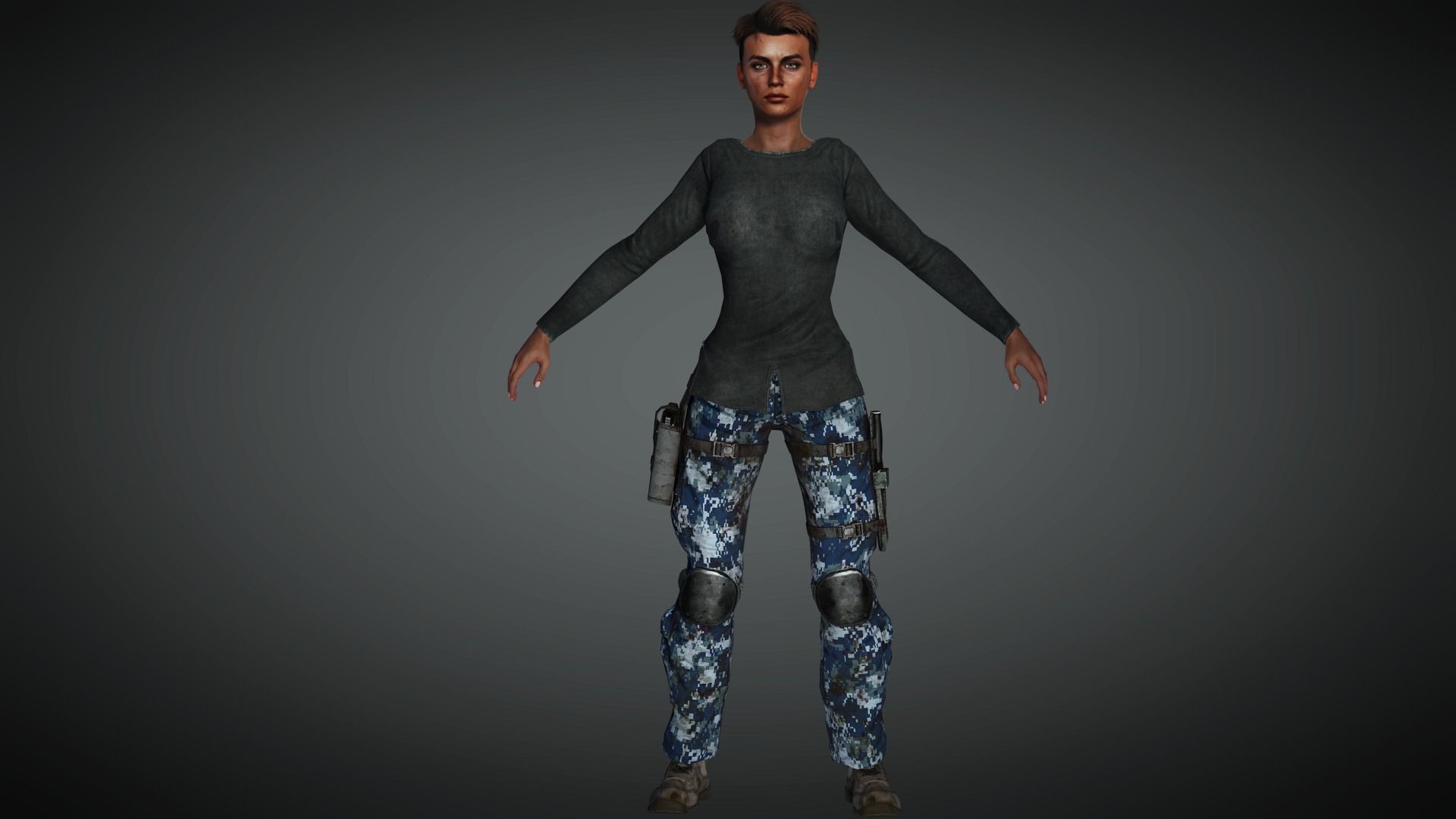 AAA Military Female Character 03 Low-poly 3D model_14