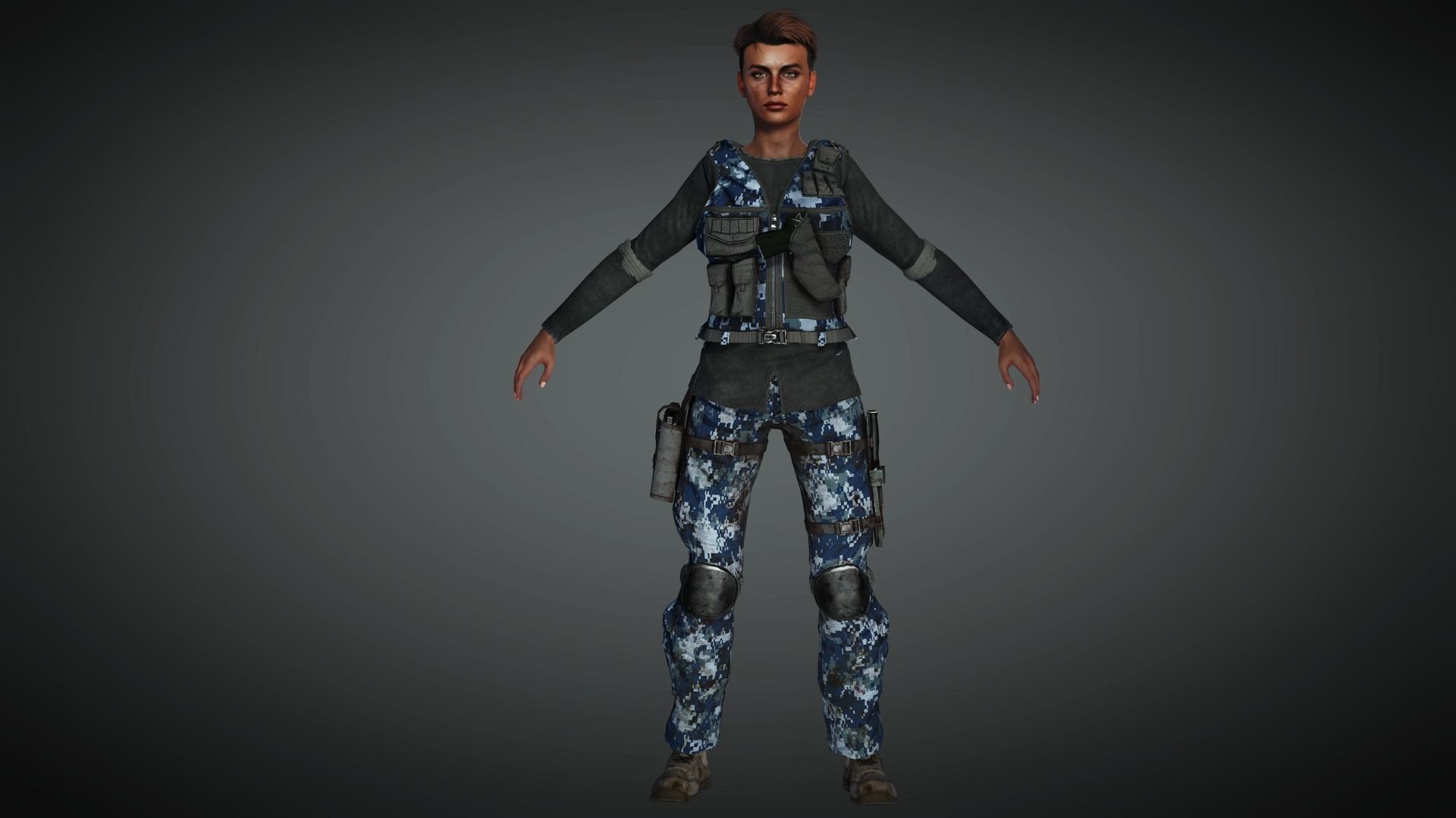 AAA Military Female Character 03 Low-poly 3D model_12