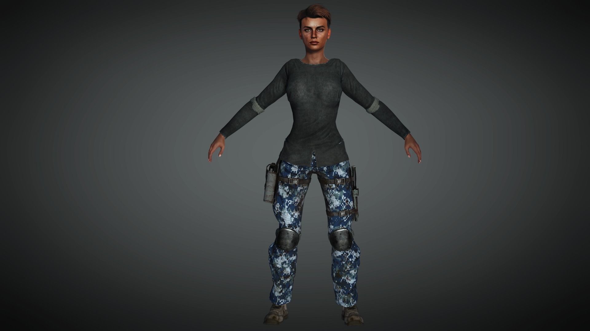 AAA Military Female Character 03 Low-poly 3D model_13