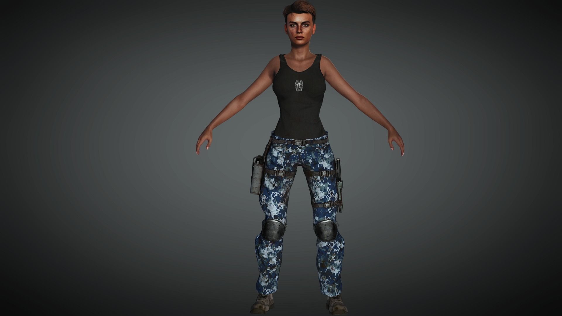 AAA Military Female Character 03 Low-poly 3D model_15