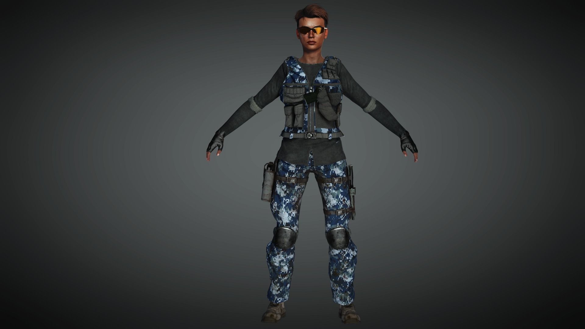 AAA Military Female Character 03 Low-poly 3D model_1