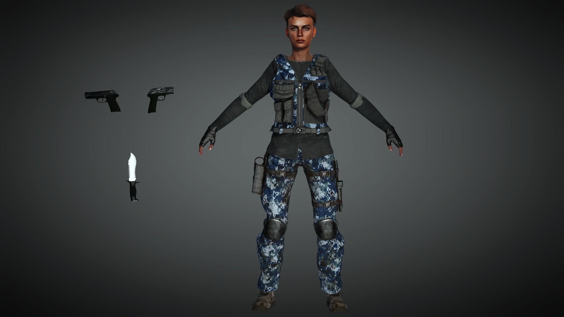 AAA Military Female Character 03 Low-poly 3D model_11