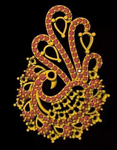 Sidepiece peacock brooch in gold