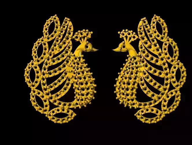 Sidepiece pair of gold peacock earrings