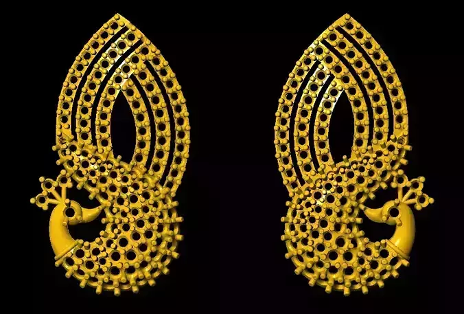 Sidepiece gold peacock earrings