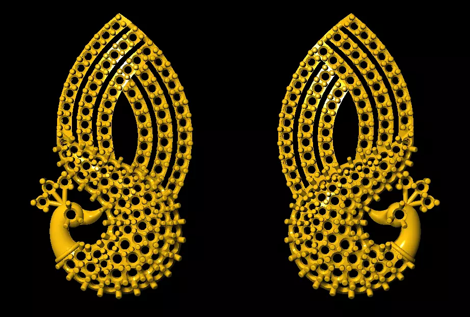 Sidepiece gold peacock earrings 3D print model_0