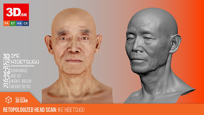 Retopologized Male 3D Head scan - Ike Hidetsugu 3D model