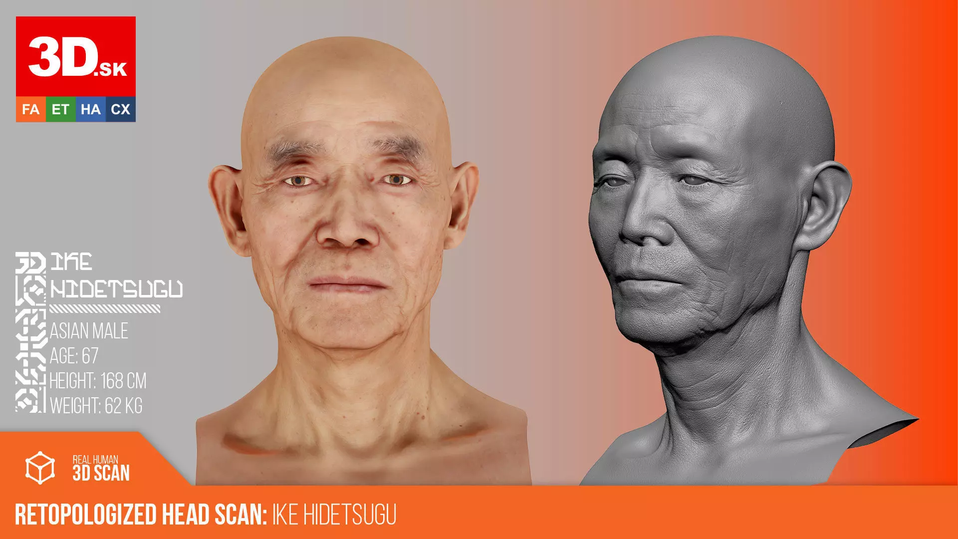 Retopologized Male 3D Head scan - Ike Hidetsugu 3D model