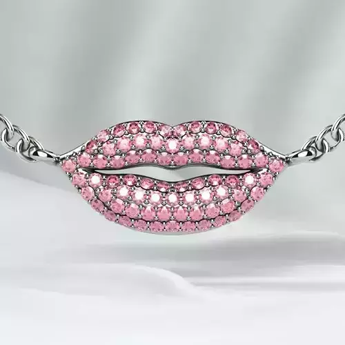Pink Sapphires Lips Shape Gold Necklace Bracelet Badge
