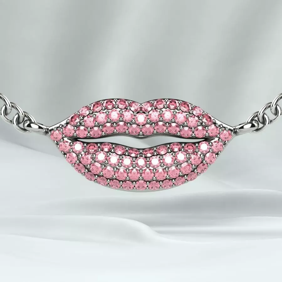 Pink Sapphires Lips Shape Gold Necklace Bracelet Badge 3D print model