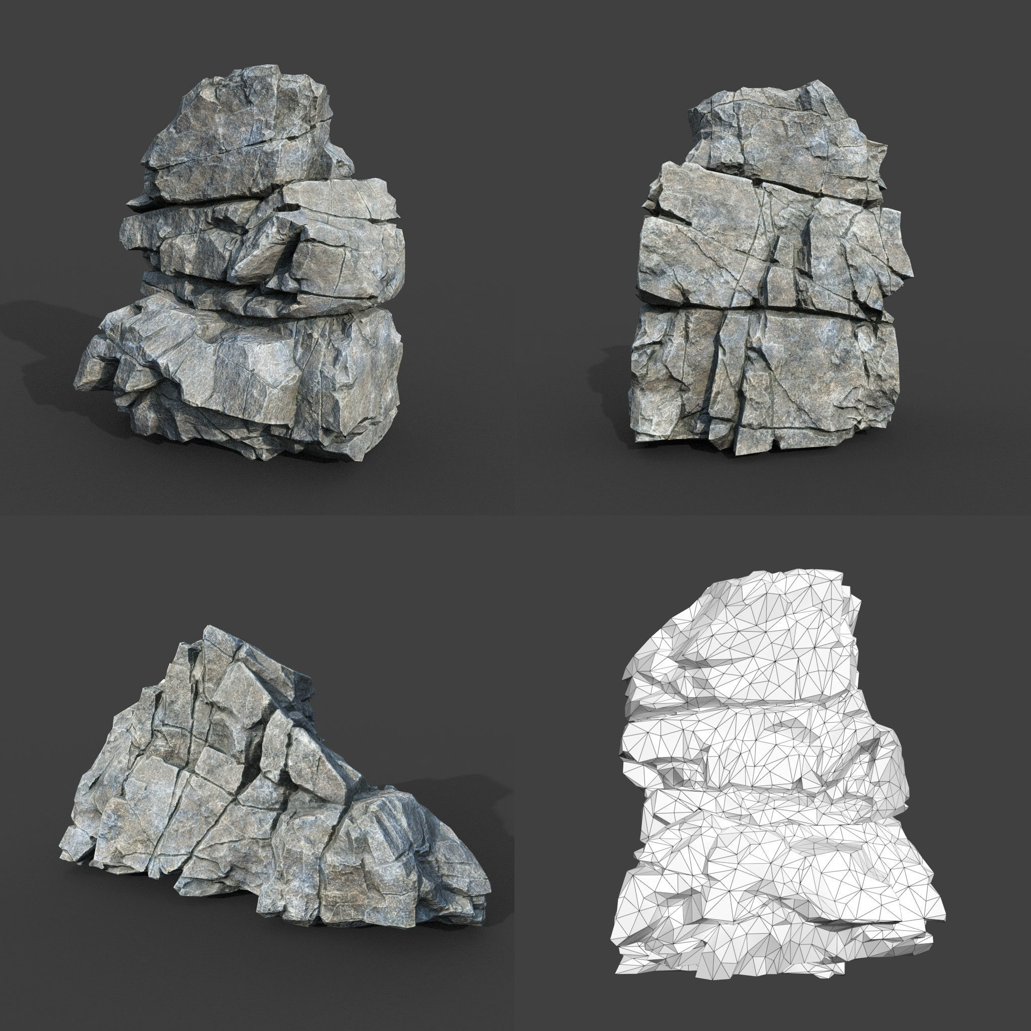 Low poly Gray Cracked Modular Rock 220112 Low-poly 3D model_20