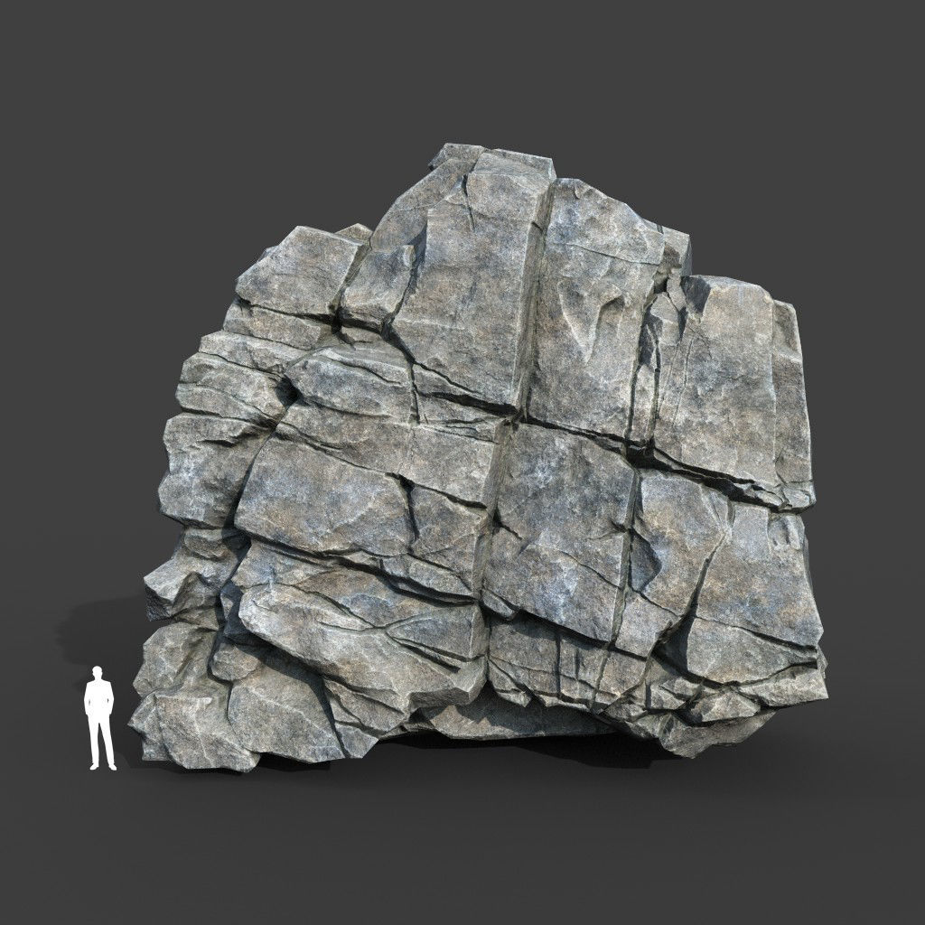 Low poly Gray Cracked Modular Rock 220112 Low-poly 3D model_1