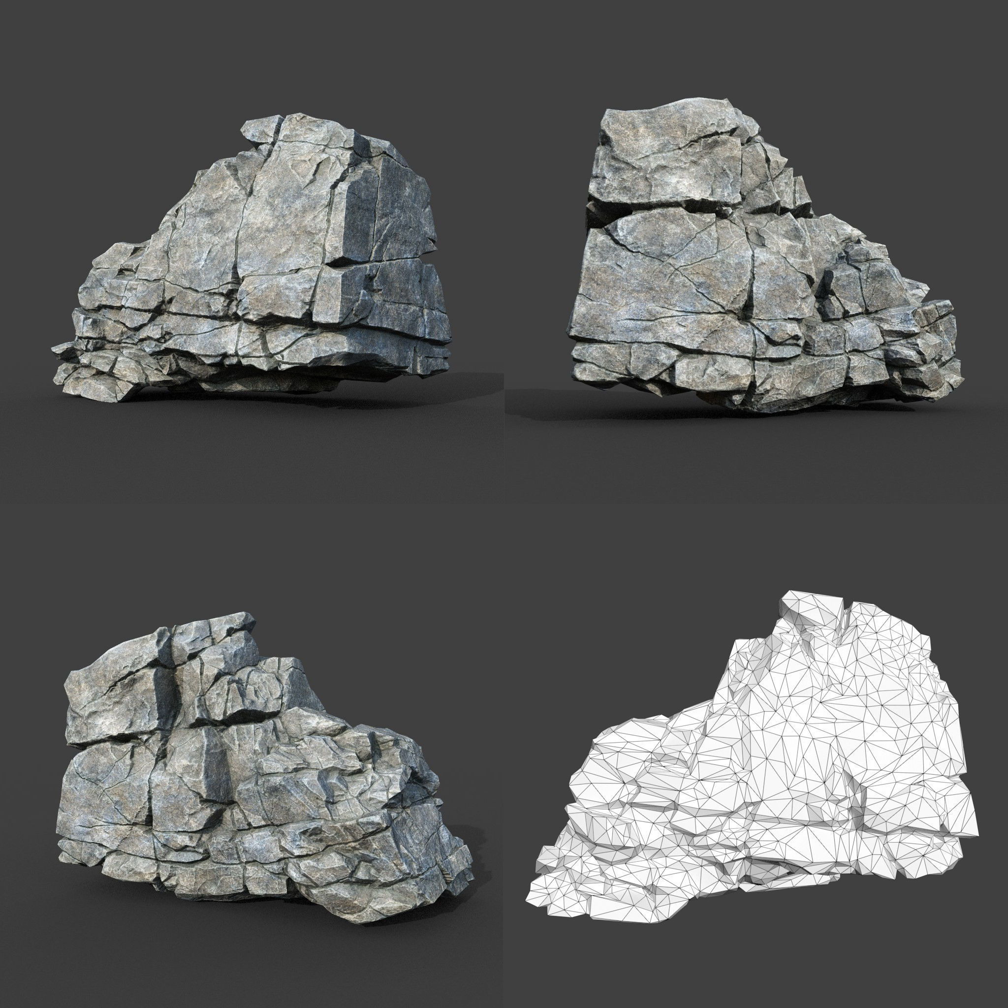Low poly Gray Cracked Modular Rock 220112 Low-poly 3D model_4