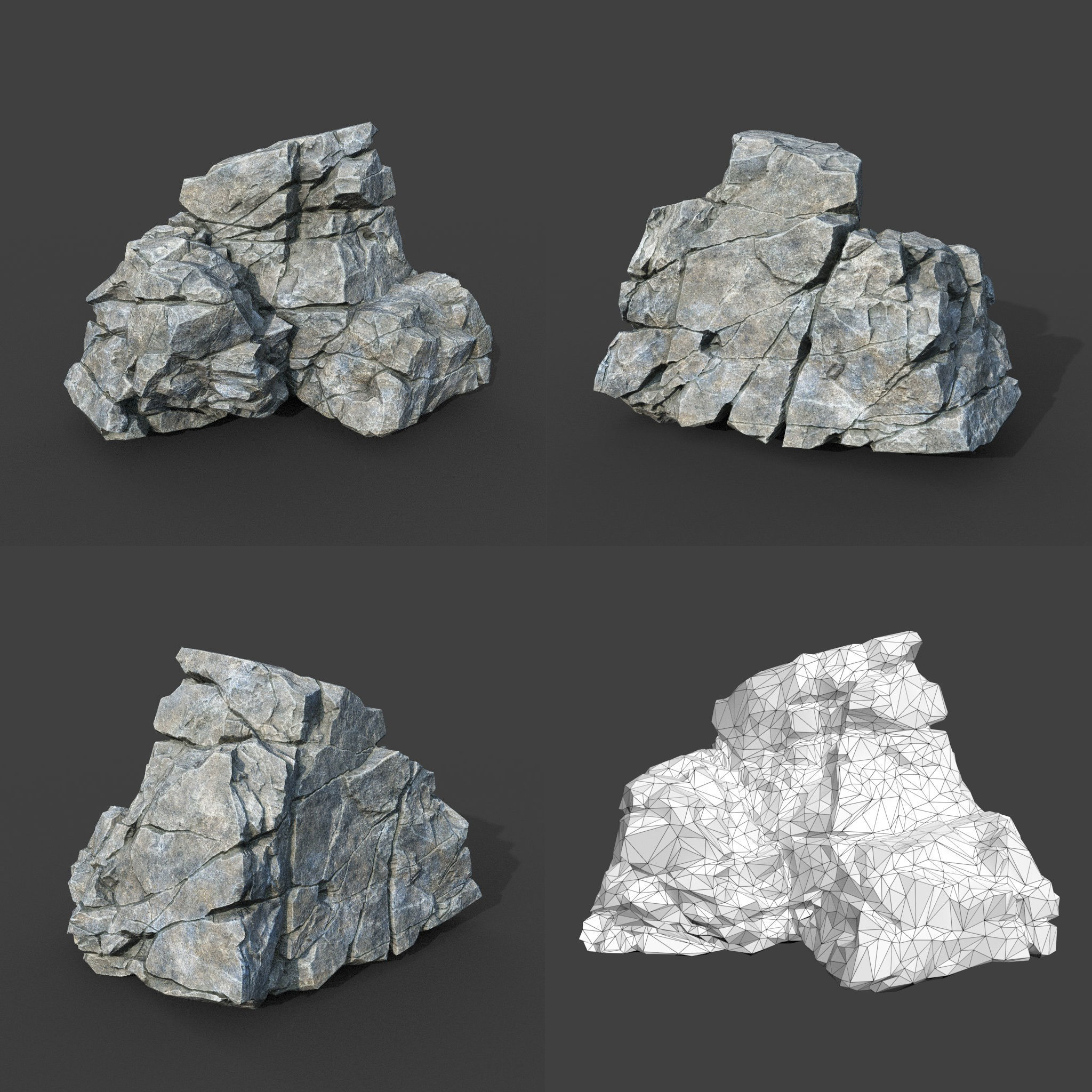 Low poly Gray Cracked Modular Rock 220112 Low-poly 3D model_6