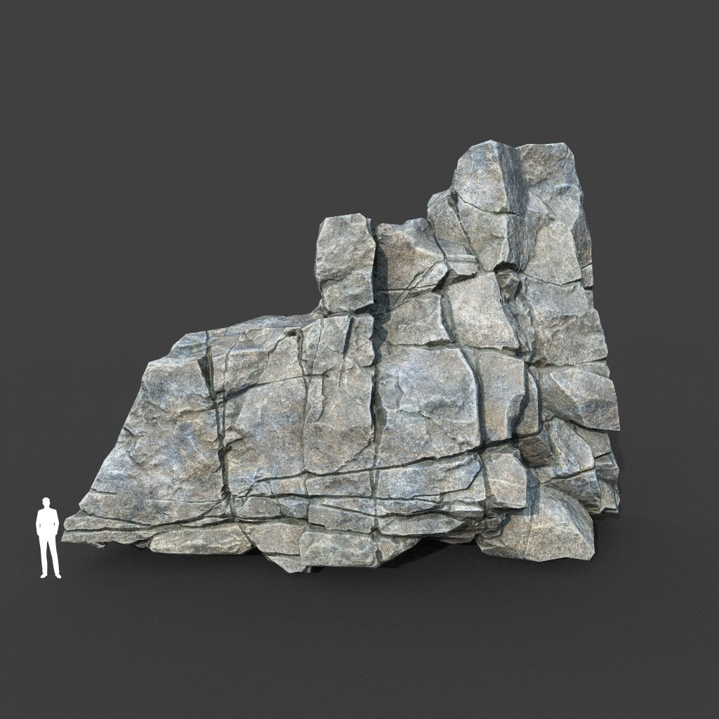 Low poly Gray Cracked Modular Rock 220112 Low-poly 3D model_7