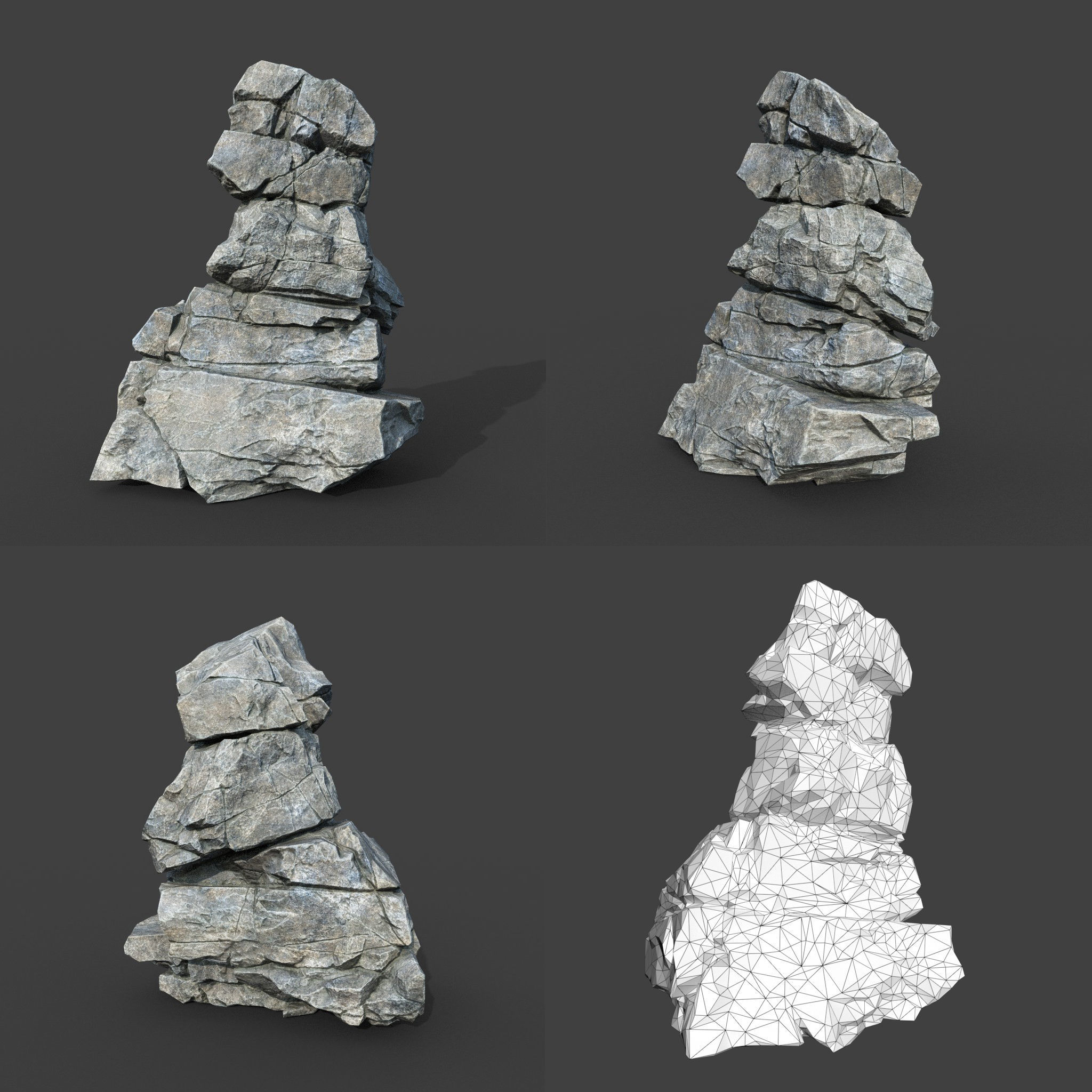 Low poly Gray Cracked Modular Rock 220112 Low-poly 3D model_16