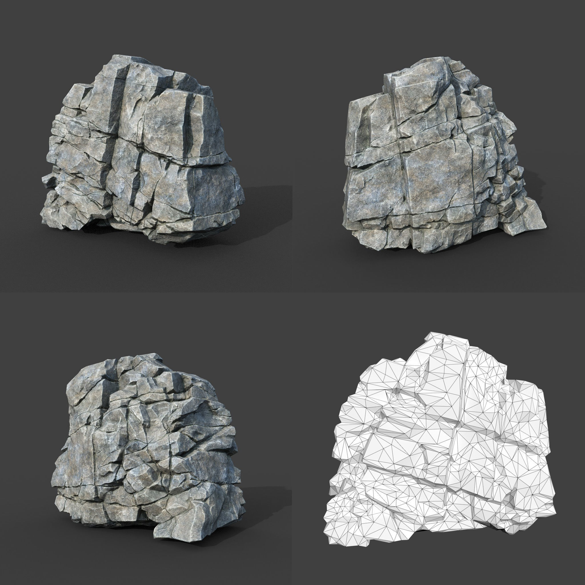 Low poly Gray Cracked Modular Rock 220112 Low-poly 3D model_2