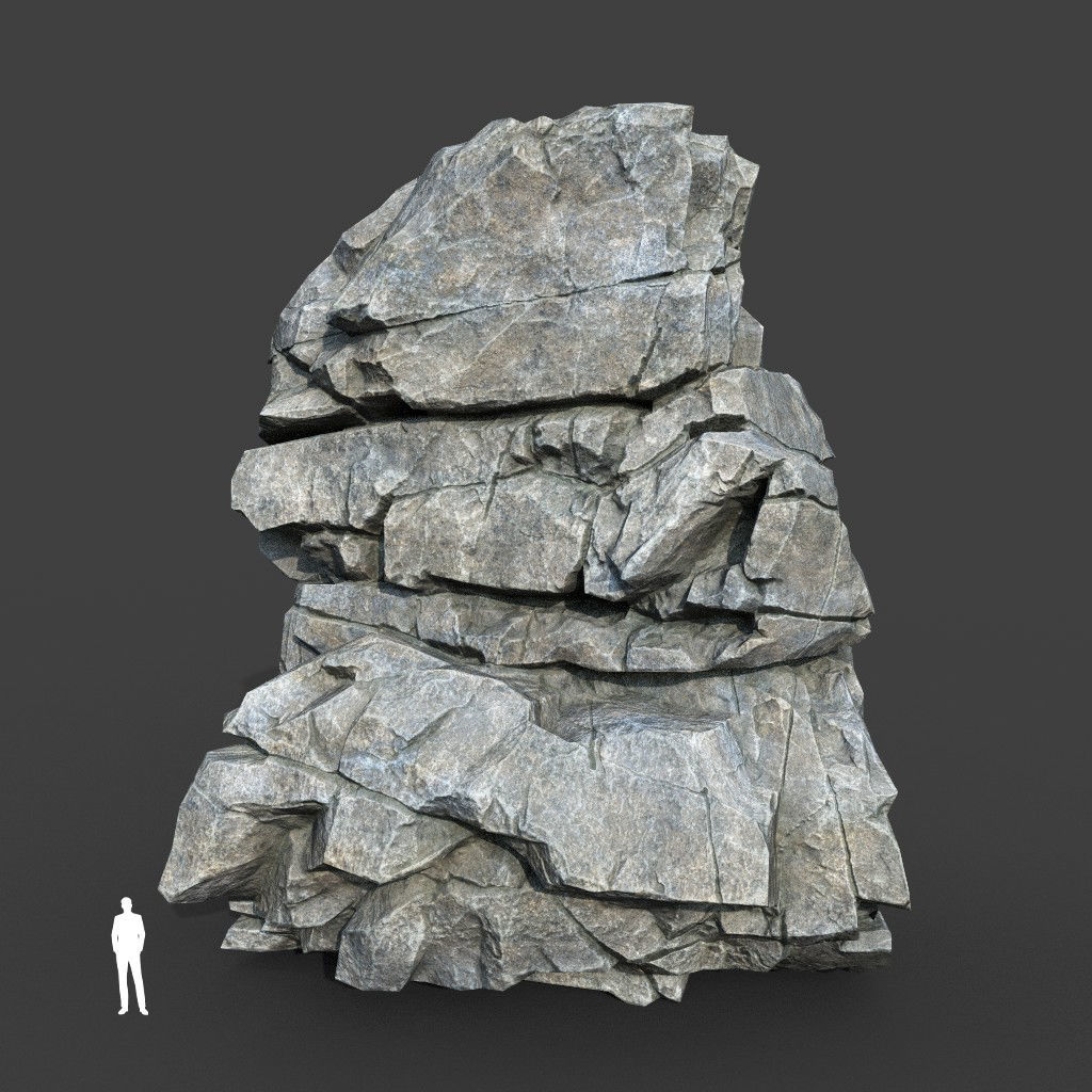 Low poly Gray Cracked Modular Rock 220112 Low-poly 3D model_19