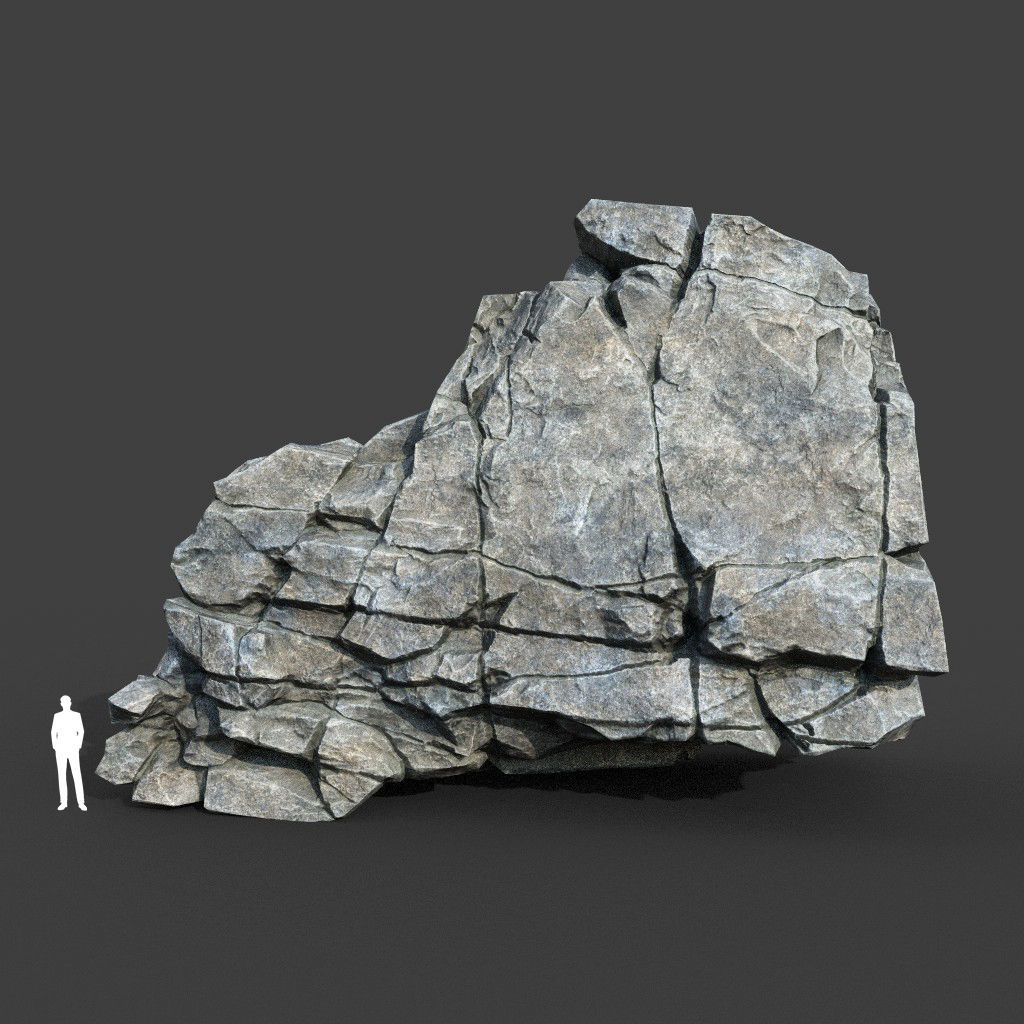 Low poly Gray Cracked Modular Rock 220112 Low-poly 3D model_3